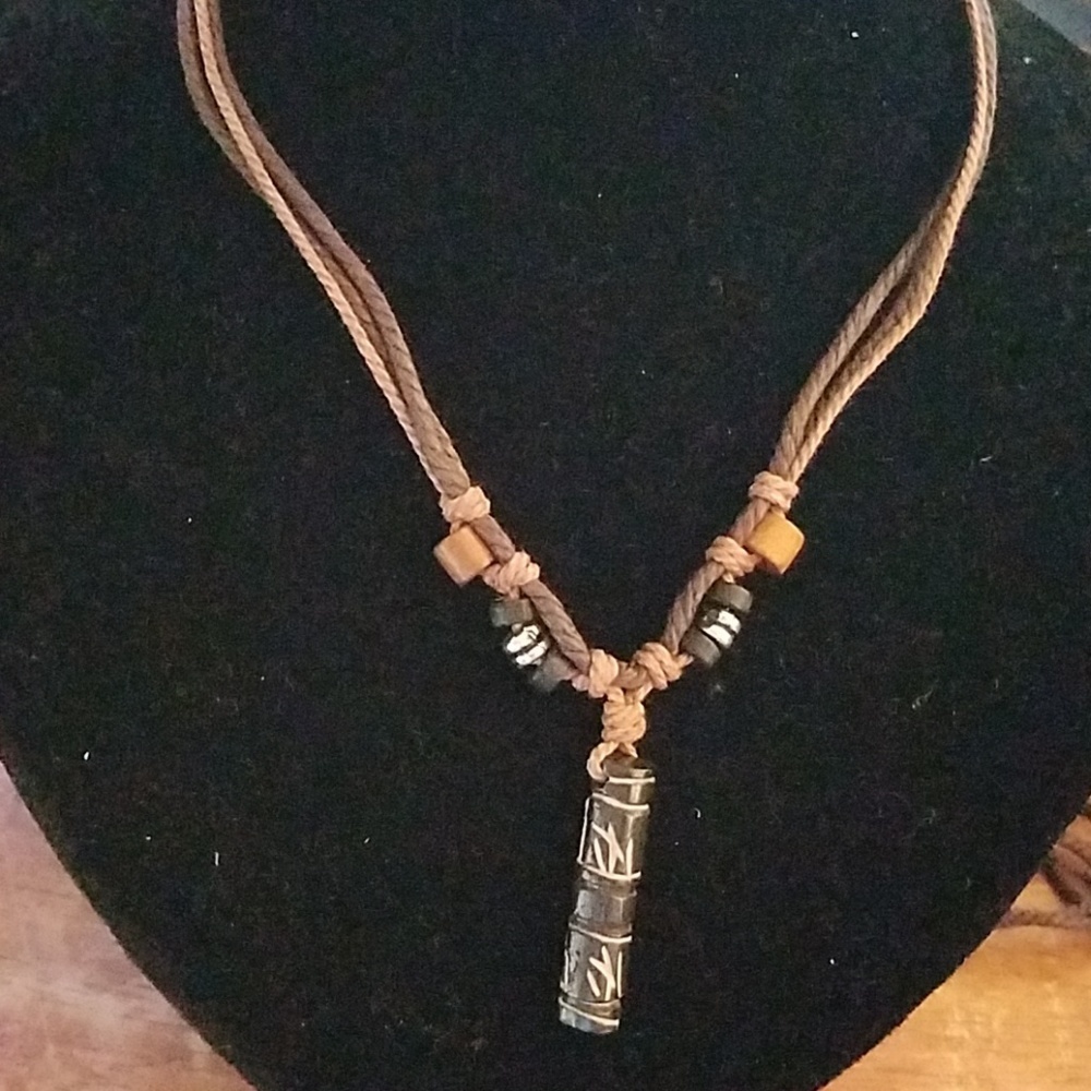 Nature Stones, Beads, & Twine Necklace 23"